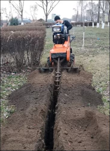 Копка траншей траншеекопателем - вода, газ, кабель